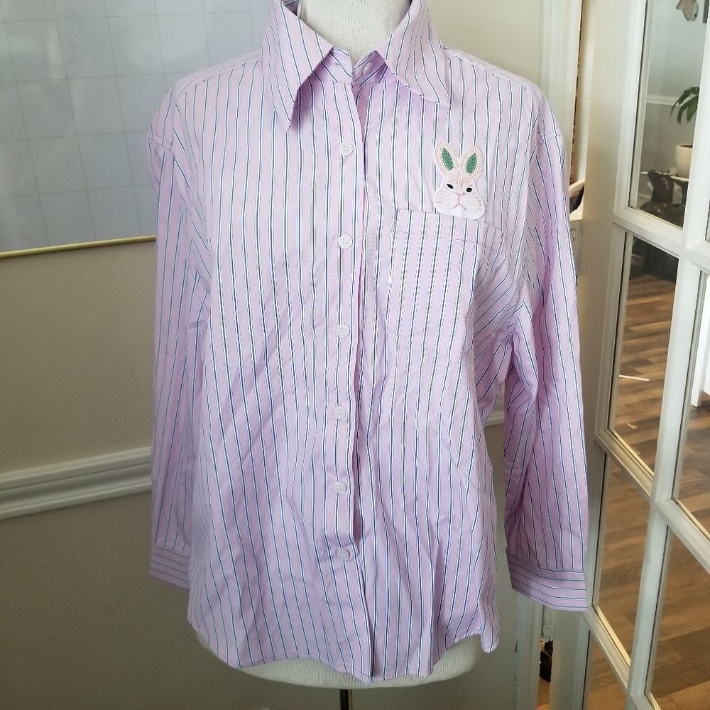 Easter Bunny Balboa pink striped dress shirt medium